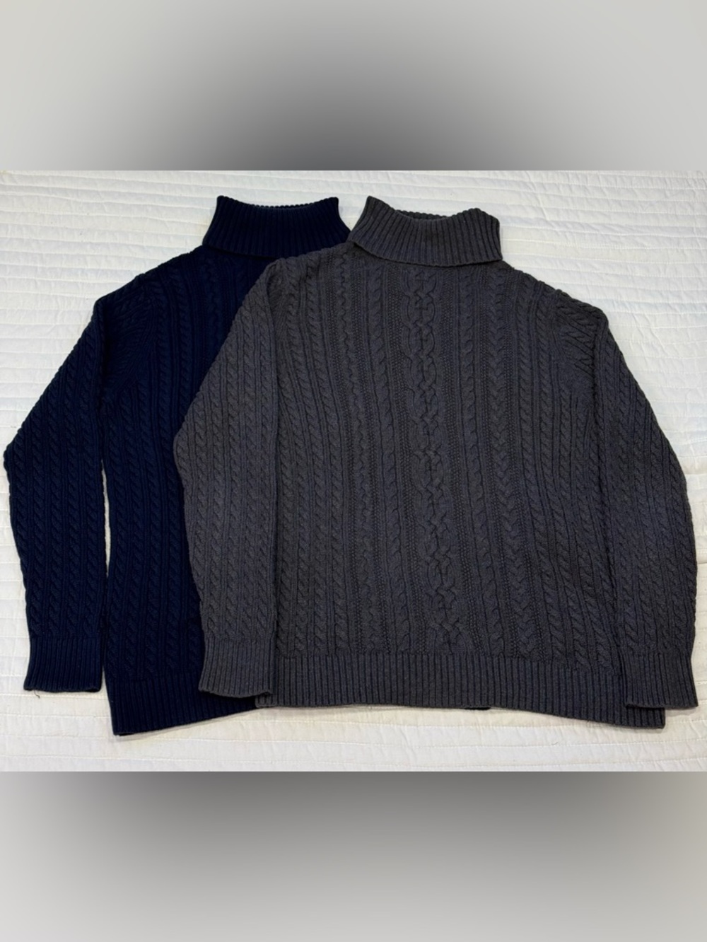 Amazon Essentials Cable Knit Turtleneck Sweater Set of 2 Grey Blue Women's Large